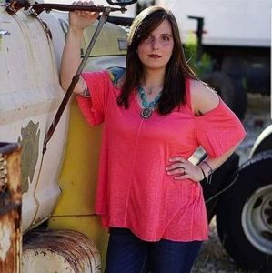 Coral Cold Shoulder Top